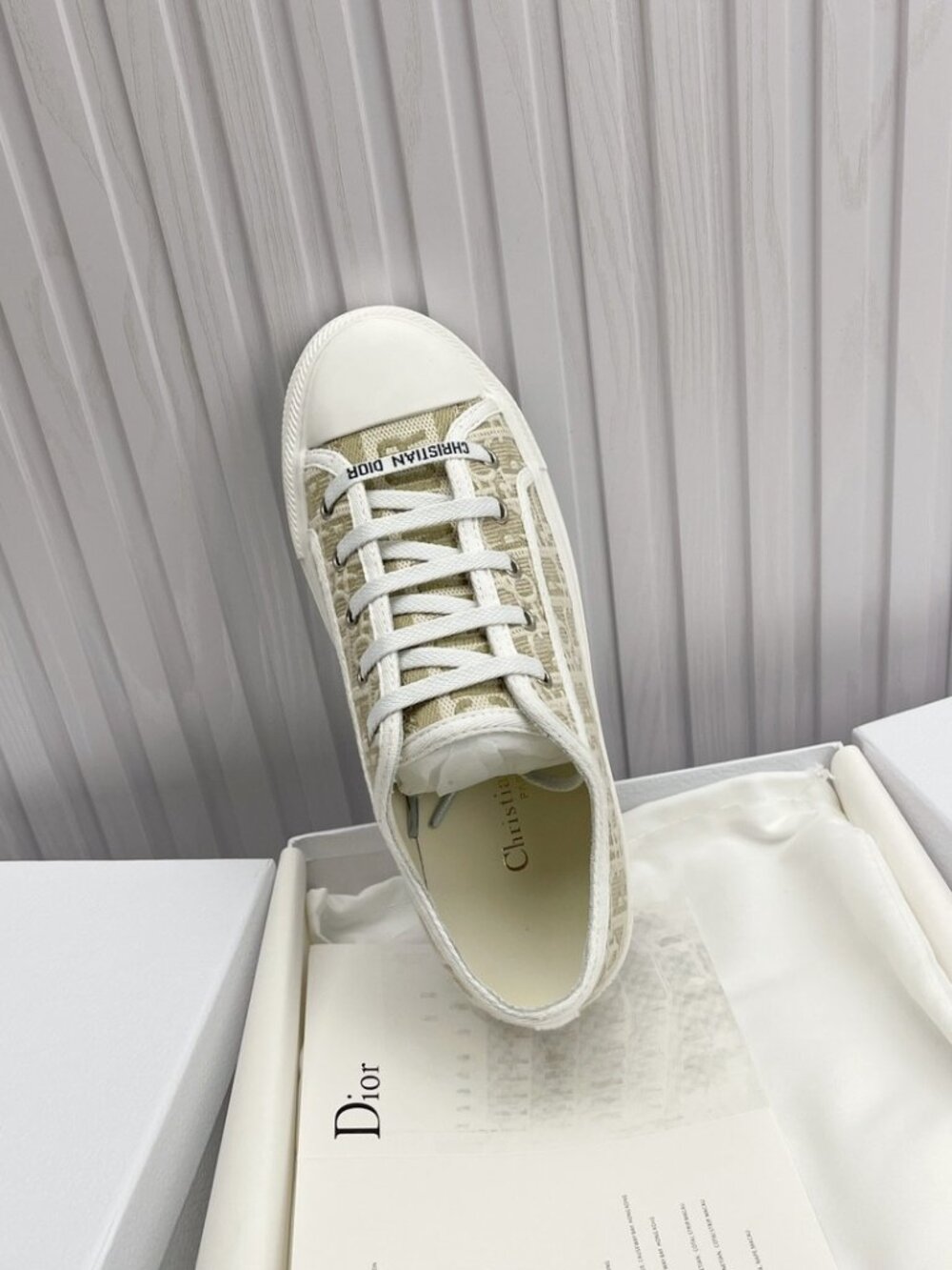 Dior Oblique Logo Woven Canvas Platform Sneakers Vintage Neutral Walking Shoes - Picture 6 of 9
